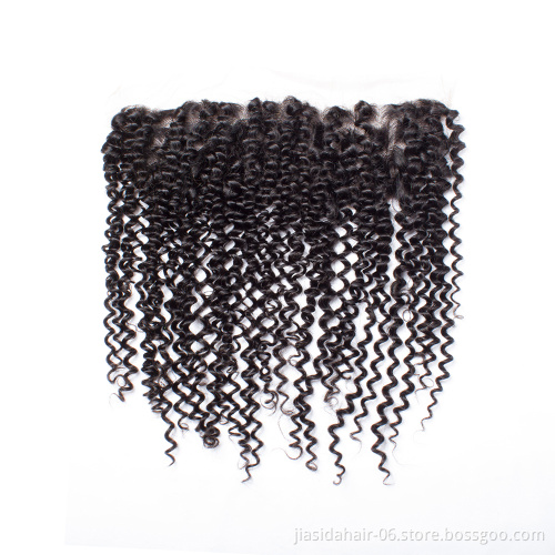 Swiss Lace Baby Hair Natural Hailline Ear to Ear 100% Raw Virgin Brazilian Human Hair Curly Lace Frontal Closure 13*4